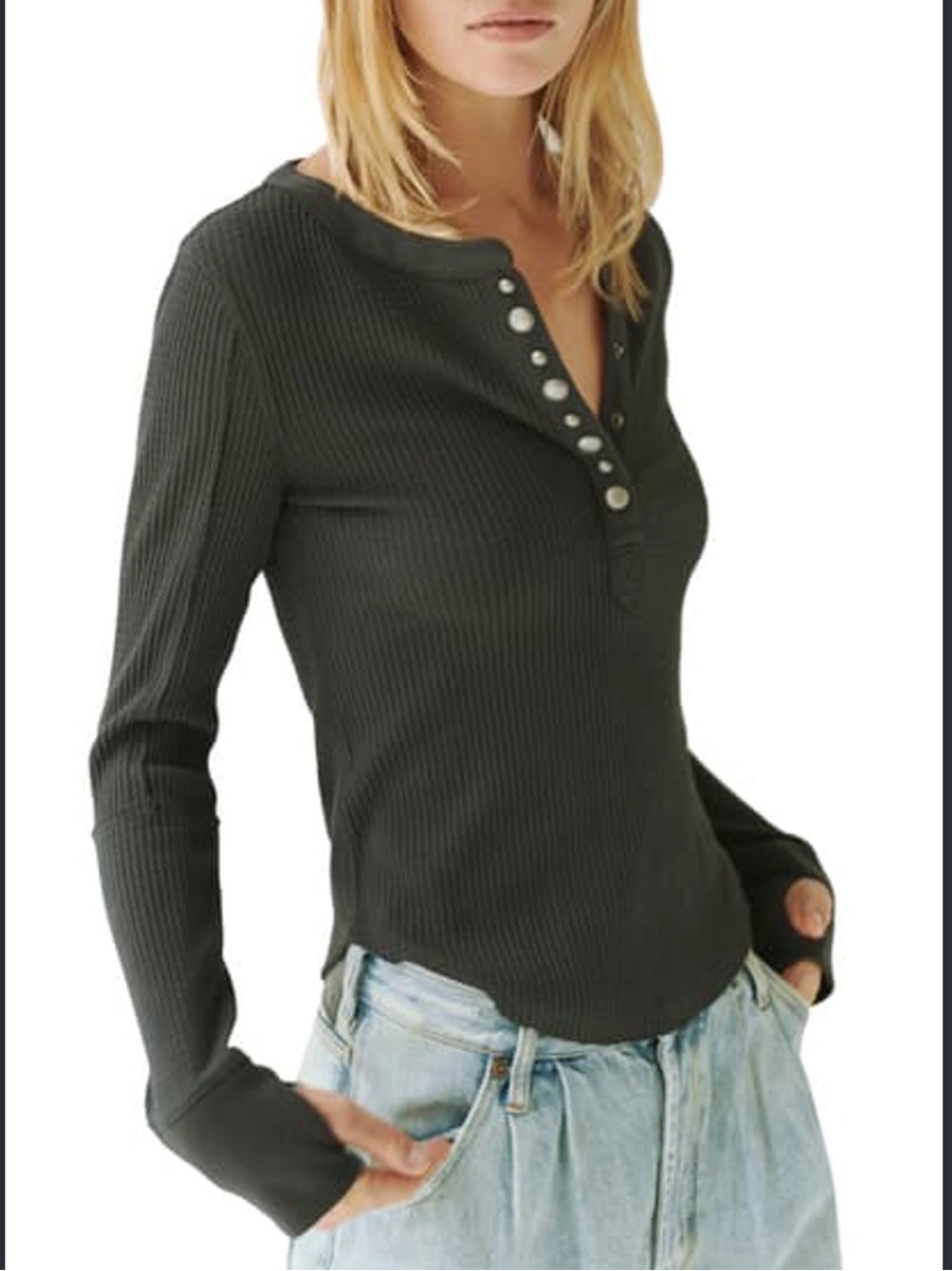 We The Free Everest Long Sleeve Henley Top In Washed Black
